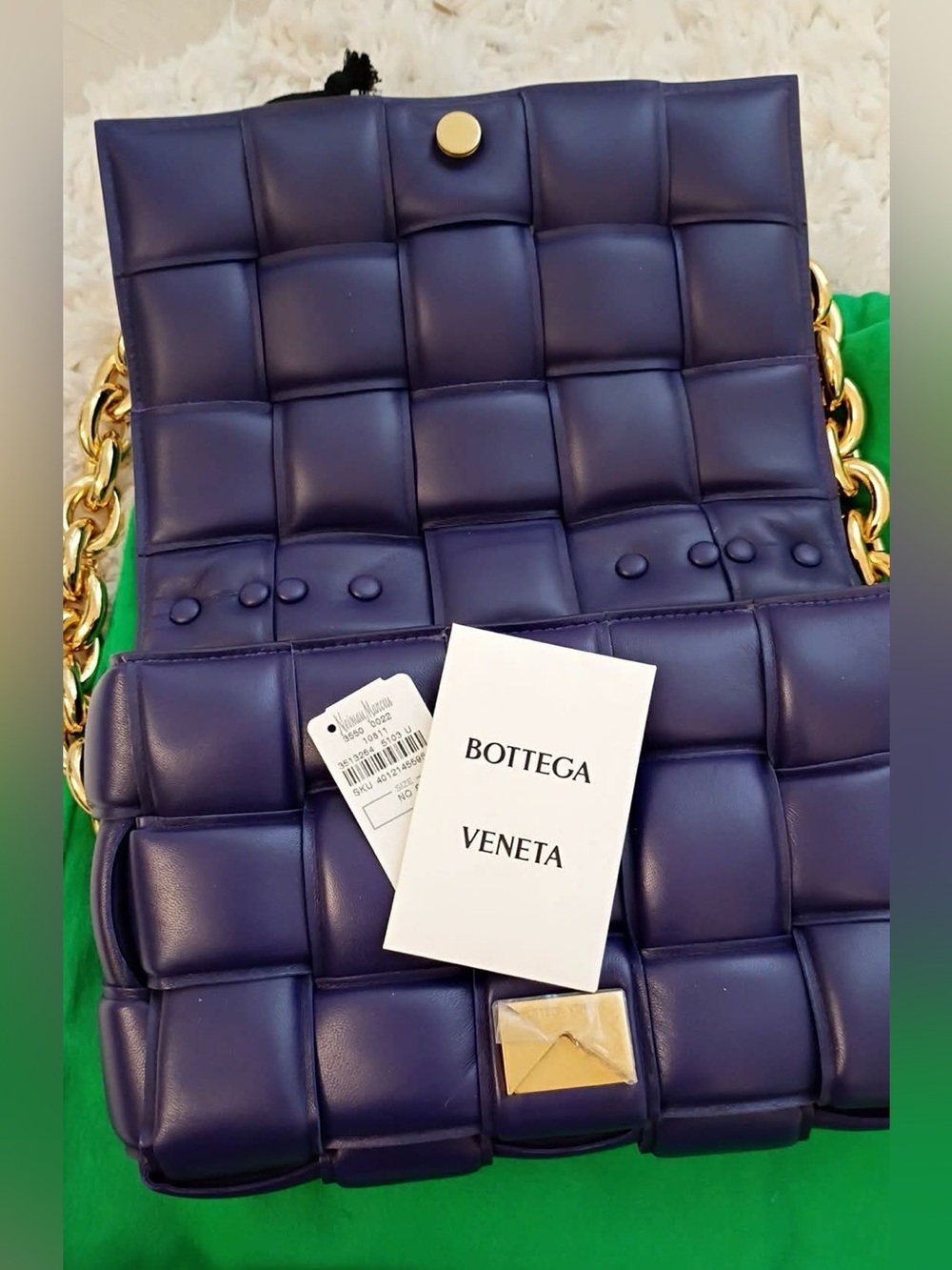 Bottega Veneta Deep Purple Padded Cassette Shoulder Bag with Gold Chain